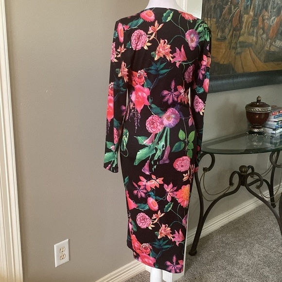 Venus Black Floral Long Sleeve Dress size S - Picture 4 of 8